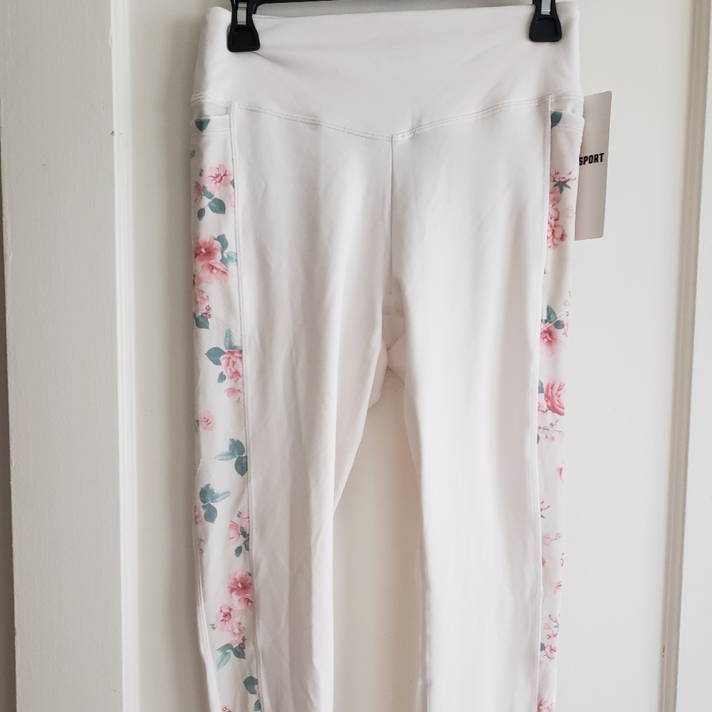 VS Pink Fleece Lined Floral Design Yoga Pant